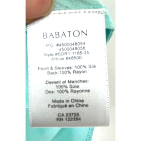 Babaton Blouse Womens XS Aqua Silk Chiffon Short Sleeve Combo High Low Soft - Picture 5 of 6